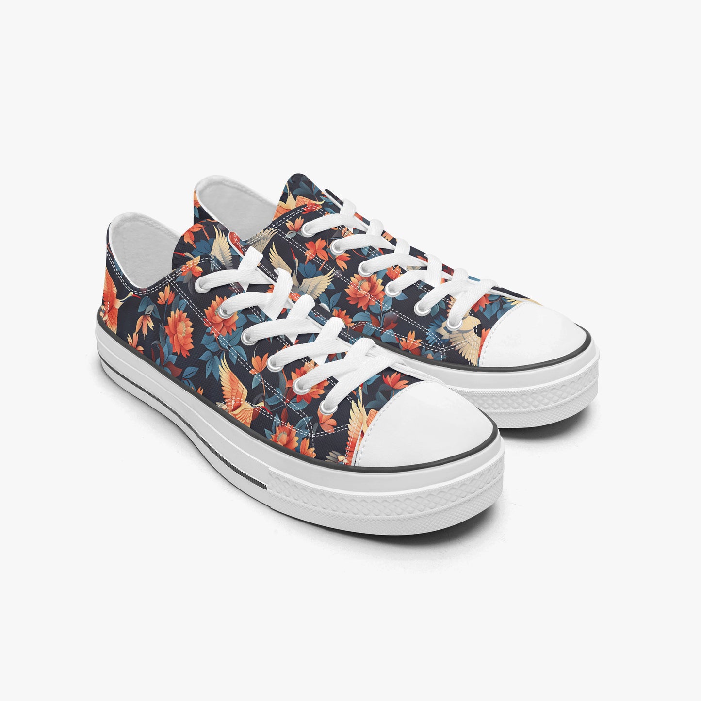 Floral patterned sneakers on a white background