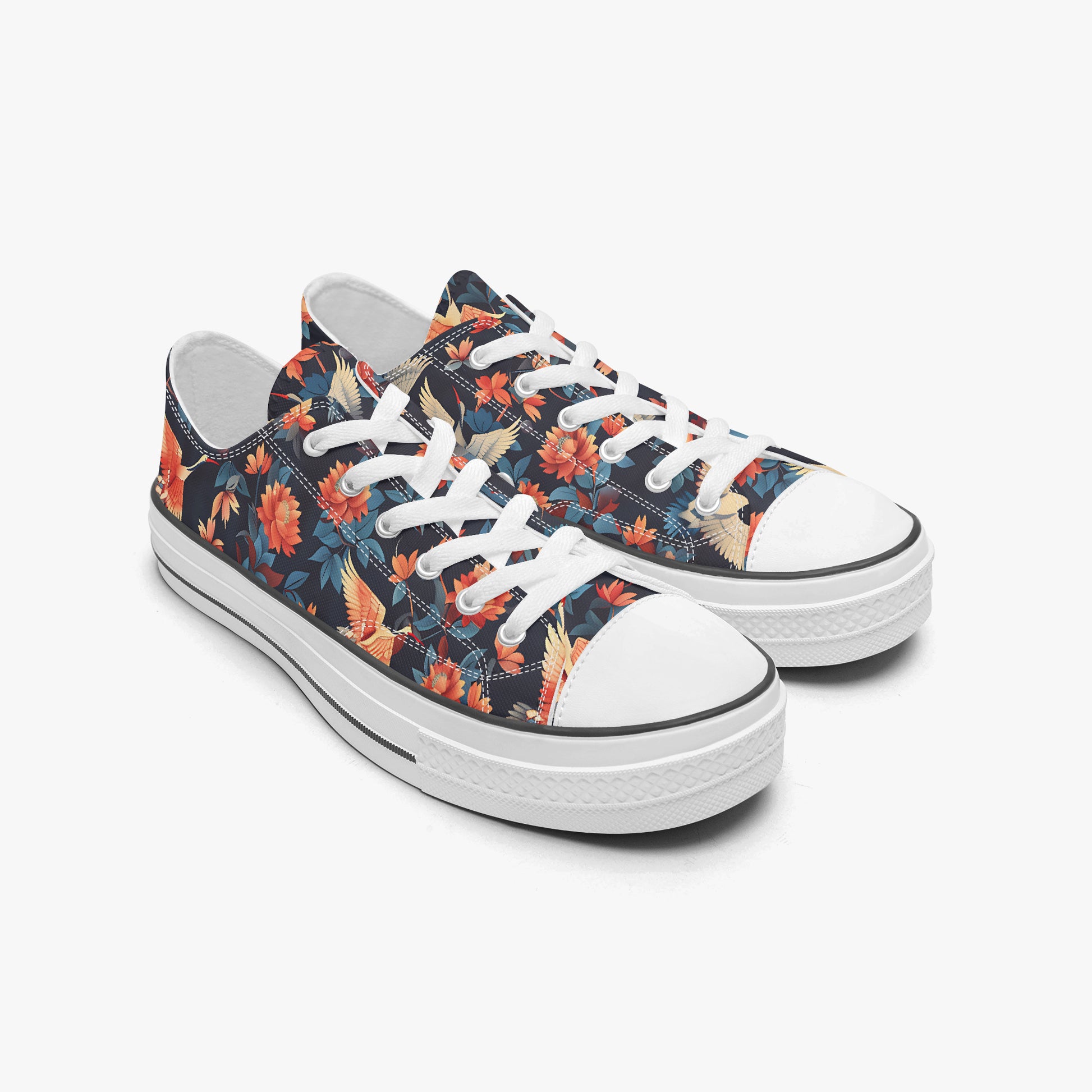 Floral patterned sneakers on a white background