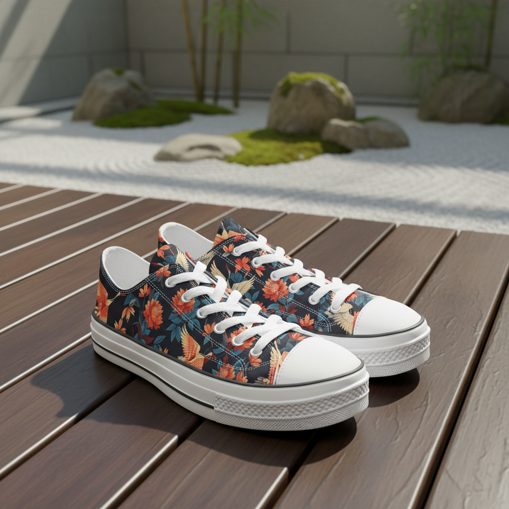 Japanese Eternal Crane Low top sneakers - Kimono Art Series