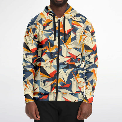 Abstract Geometric Origami Style Zip - Up Hoodie - 