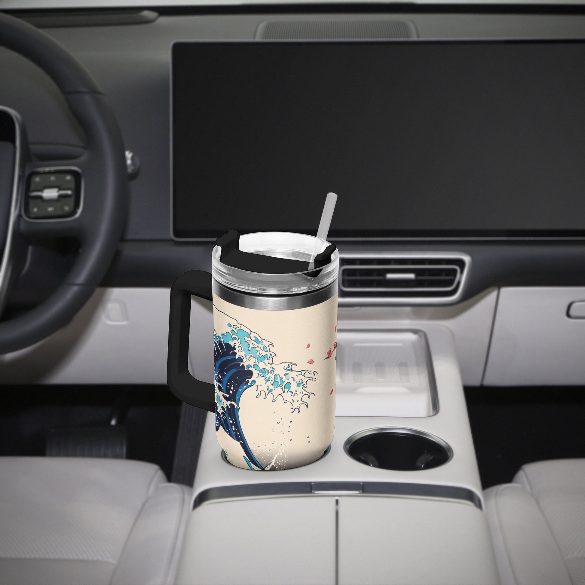 The Great Wave Tumbler Cup Black handle