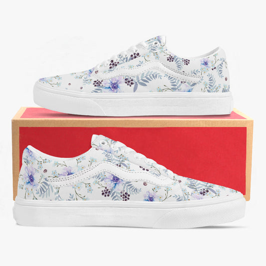 White sneakers with floral pattern on a red box