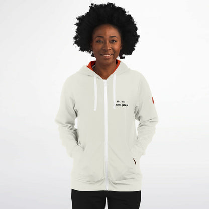 KAITO1977 Unisex Zip-Up Hoodie in a premium dark minimalist colorway featuring a clean Japanese stylized Pickleball Club crest on the chest.