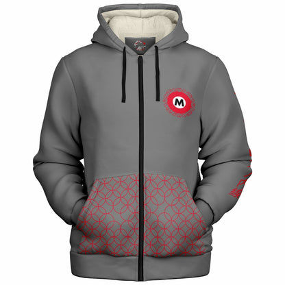 Marunouchi Line Ultra-Soft Microfleece Red and Grey Zip Hoodie