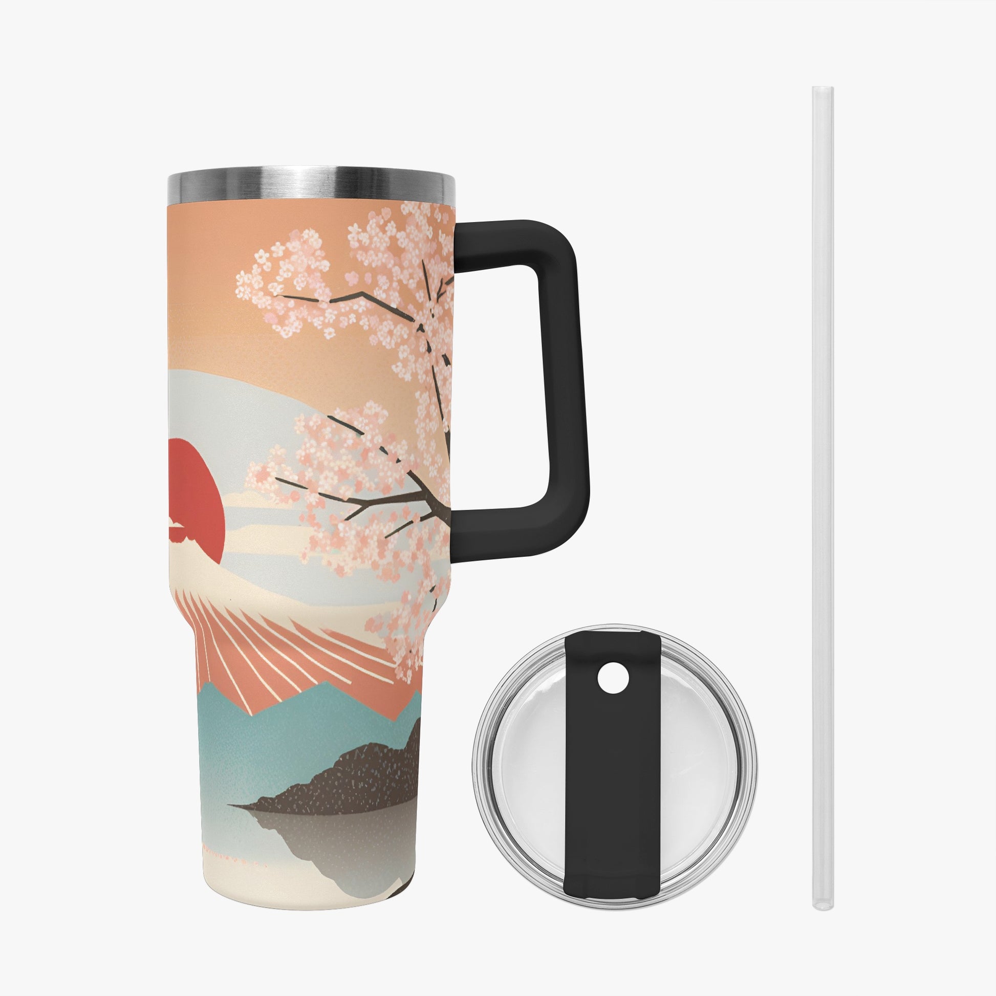 Sunrise Temple Car Tumbler Cup Black Handle