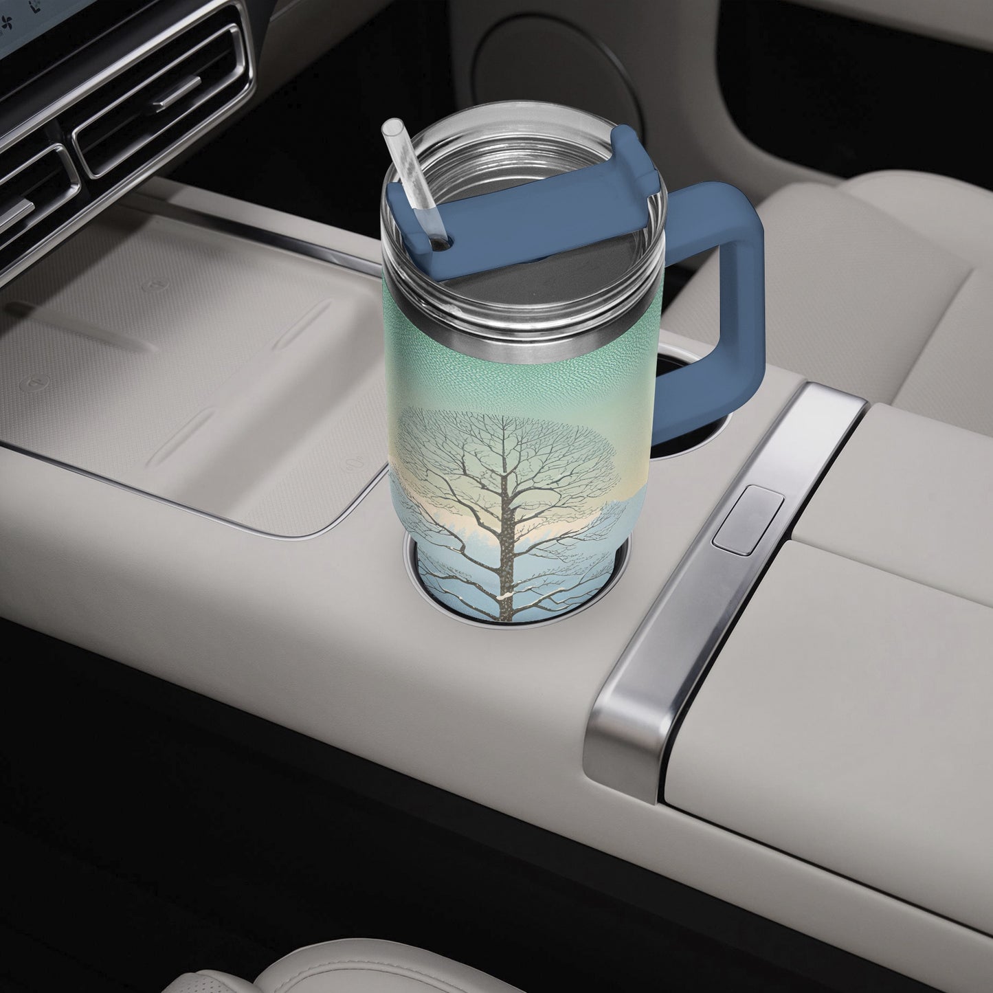 Winter's Solitude Tumbler Cup blue Handle