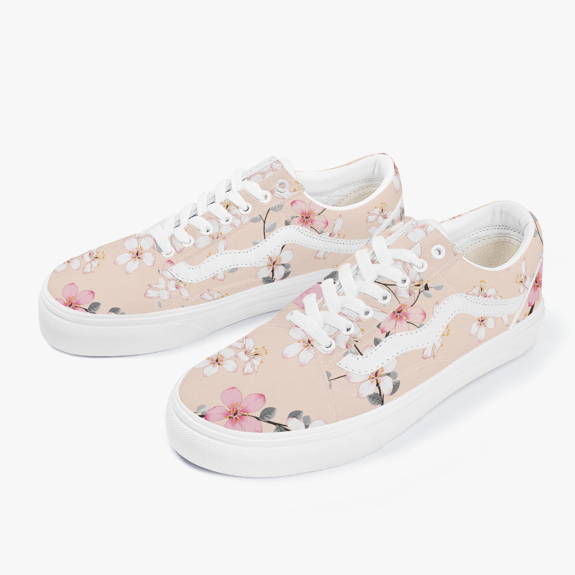 Floral patterned sneakers on a white background