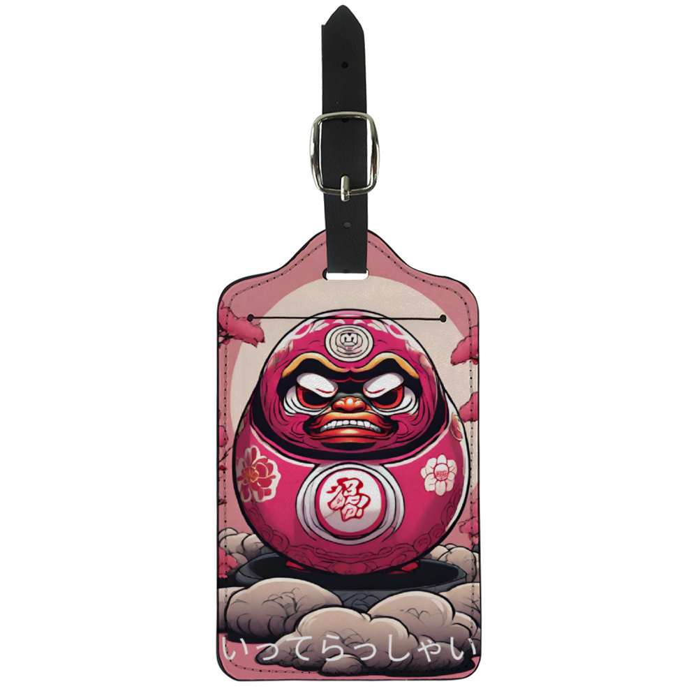 Pink Scary Daruma Doll Luggage Tag