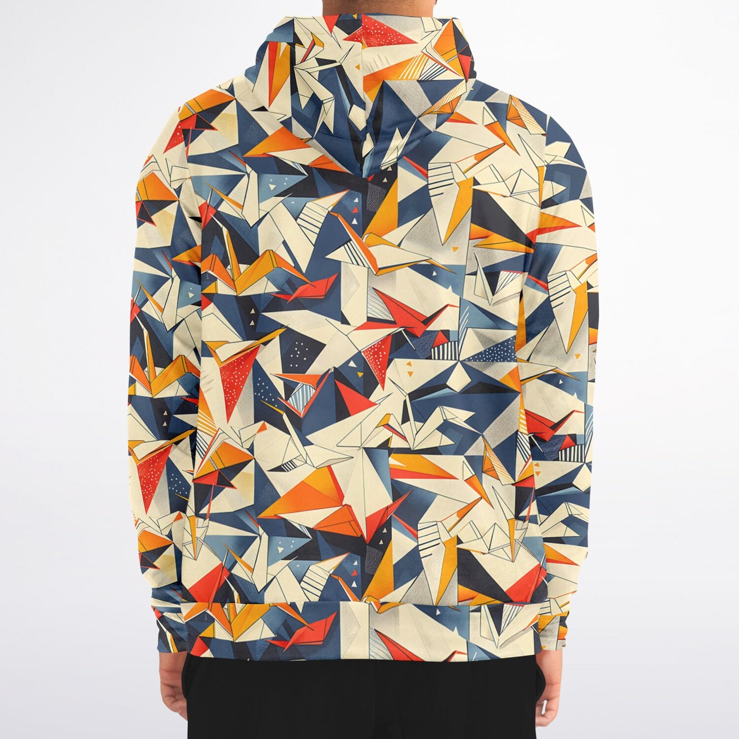 Abstract Geometric Origami Style Zip - Up Hoodie - 
