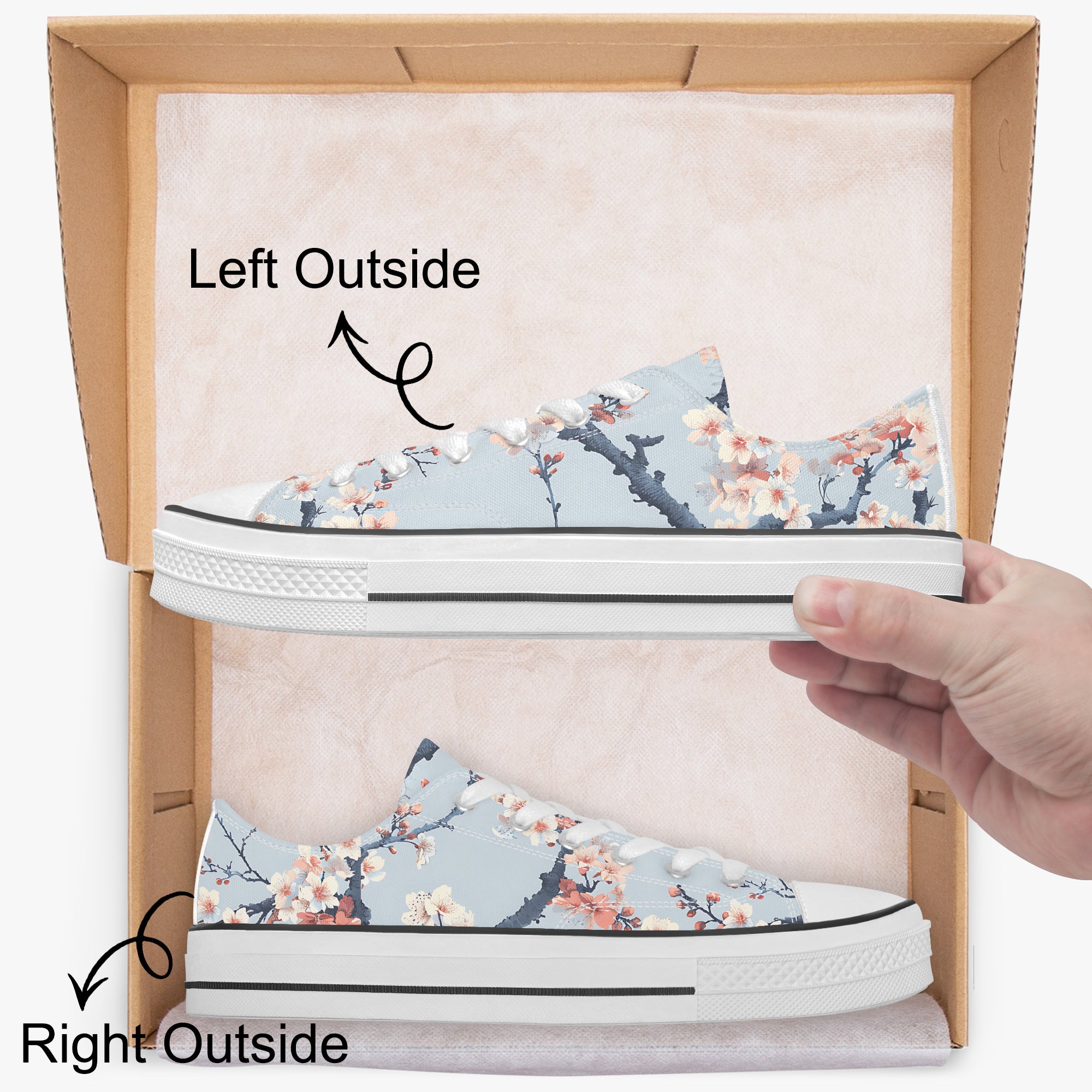 Light Blue Cherry Blossom Low Tops - Japanese Sakura Art Sneakers