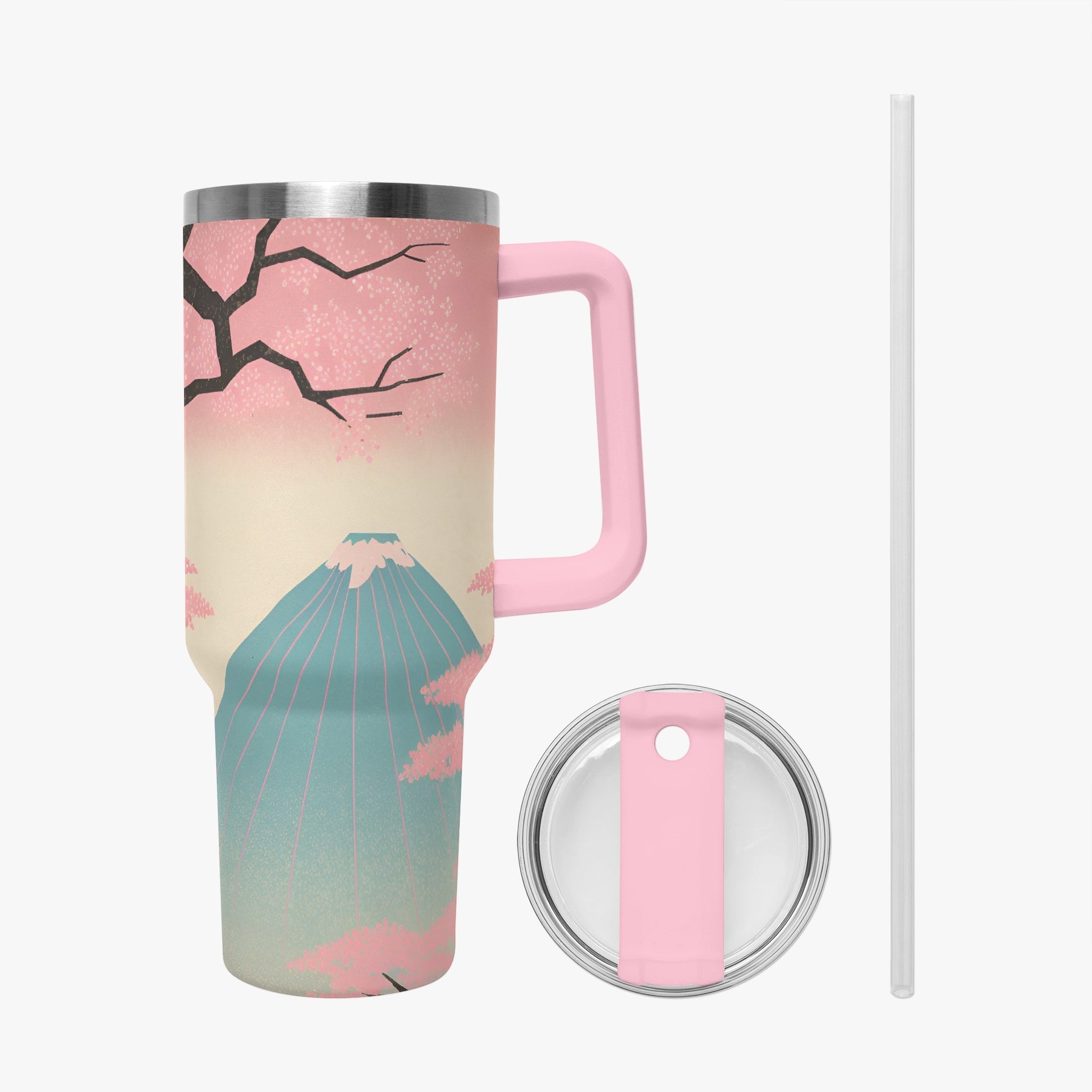 Fuji Dreams Car Tumbler Cup Pink Handle