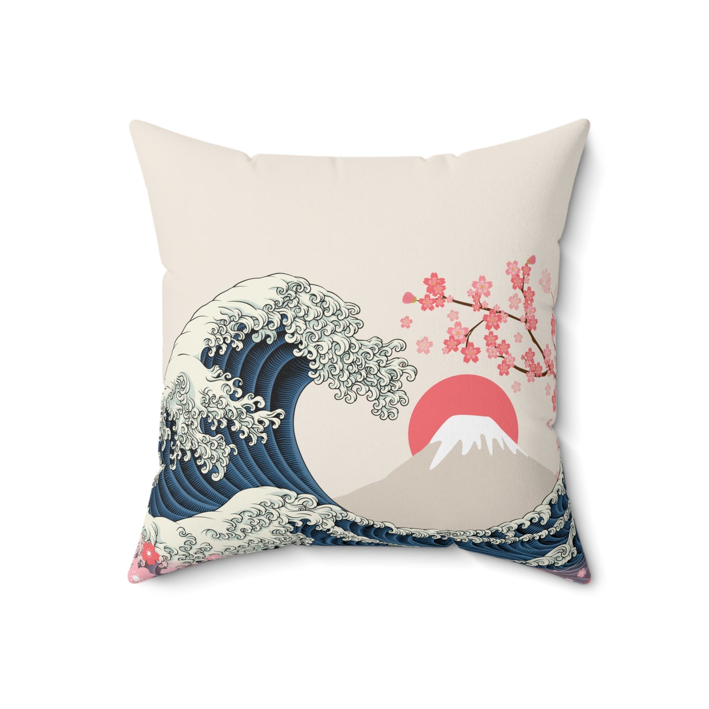 The Great Wave and Sakura Square Pillow