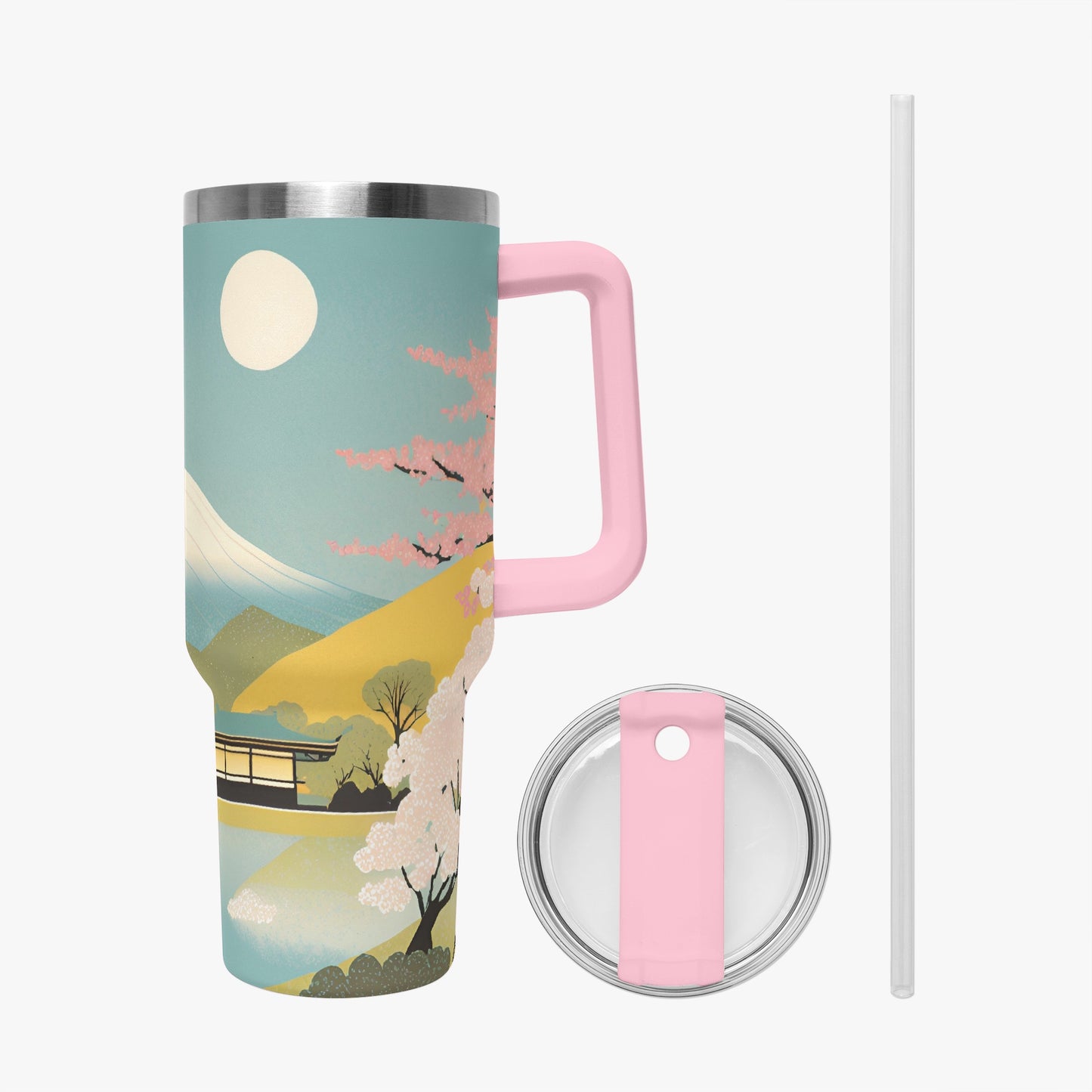 Moonlit Fuji Tumbler Cup Pink Handle