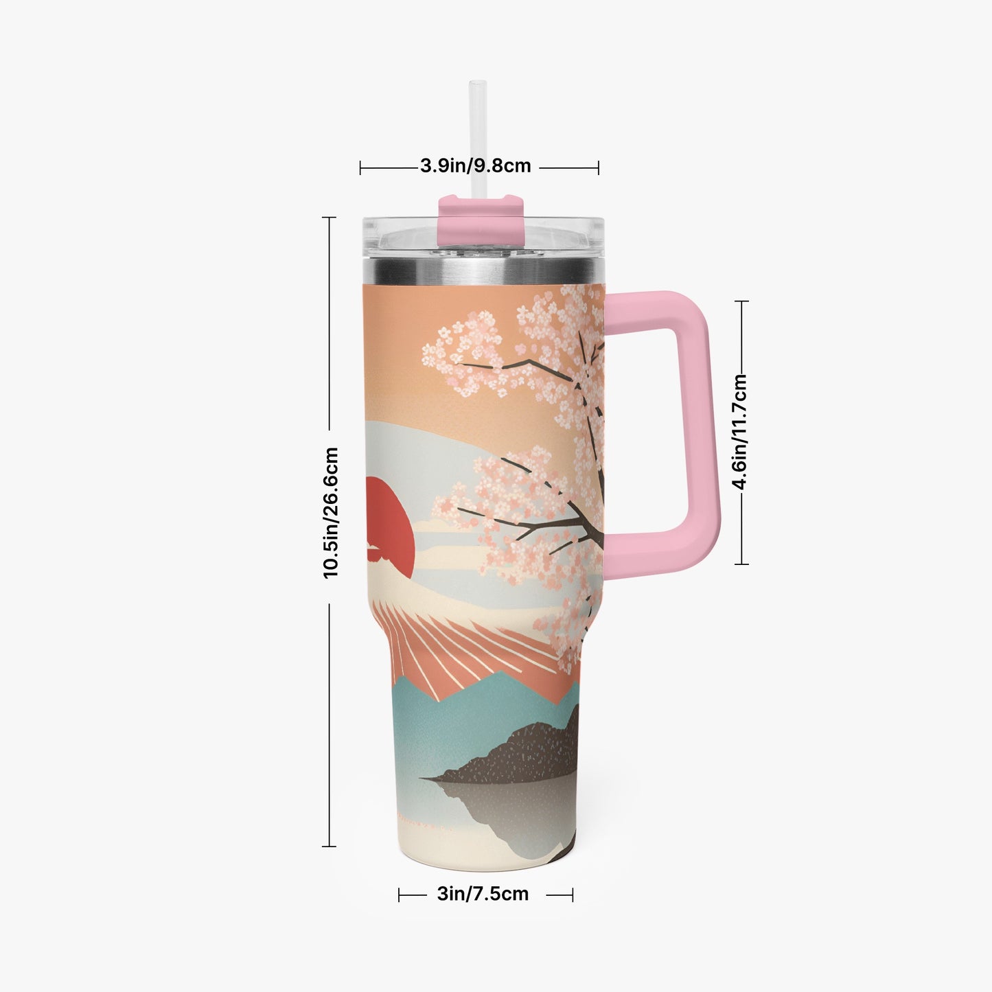 Sunrise Temple Car Tumbler Cup Pink Handle