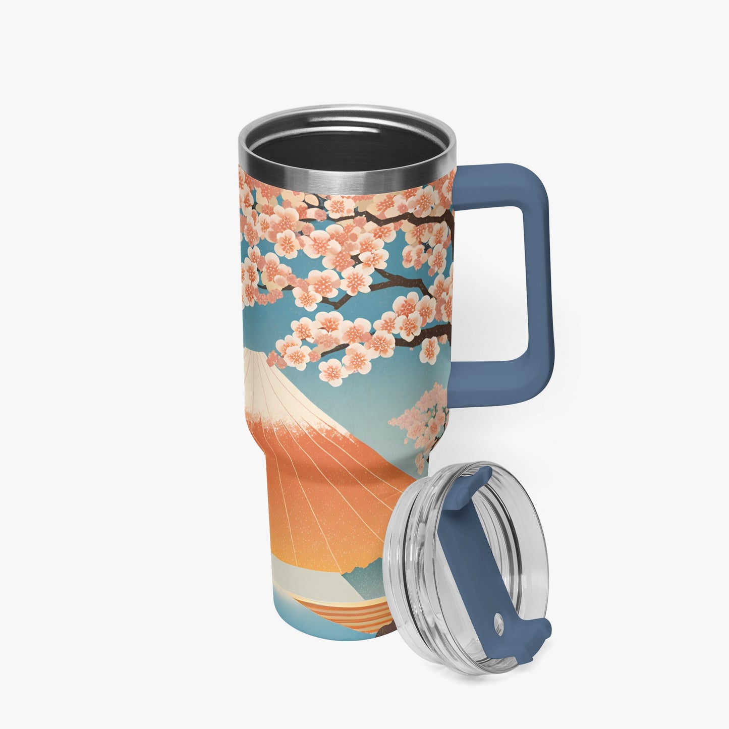 Cherry Blossom Majesty Tumbler Cup Blue Handle