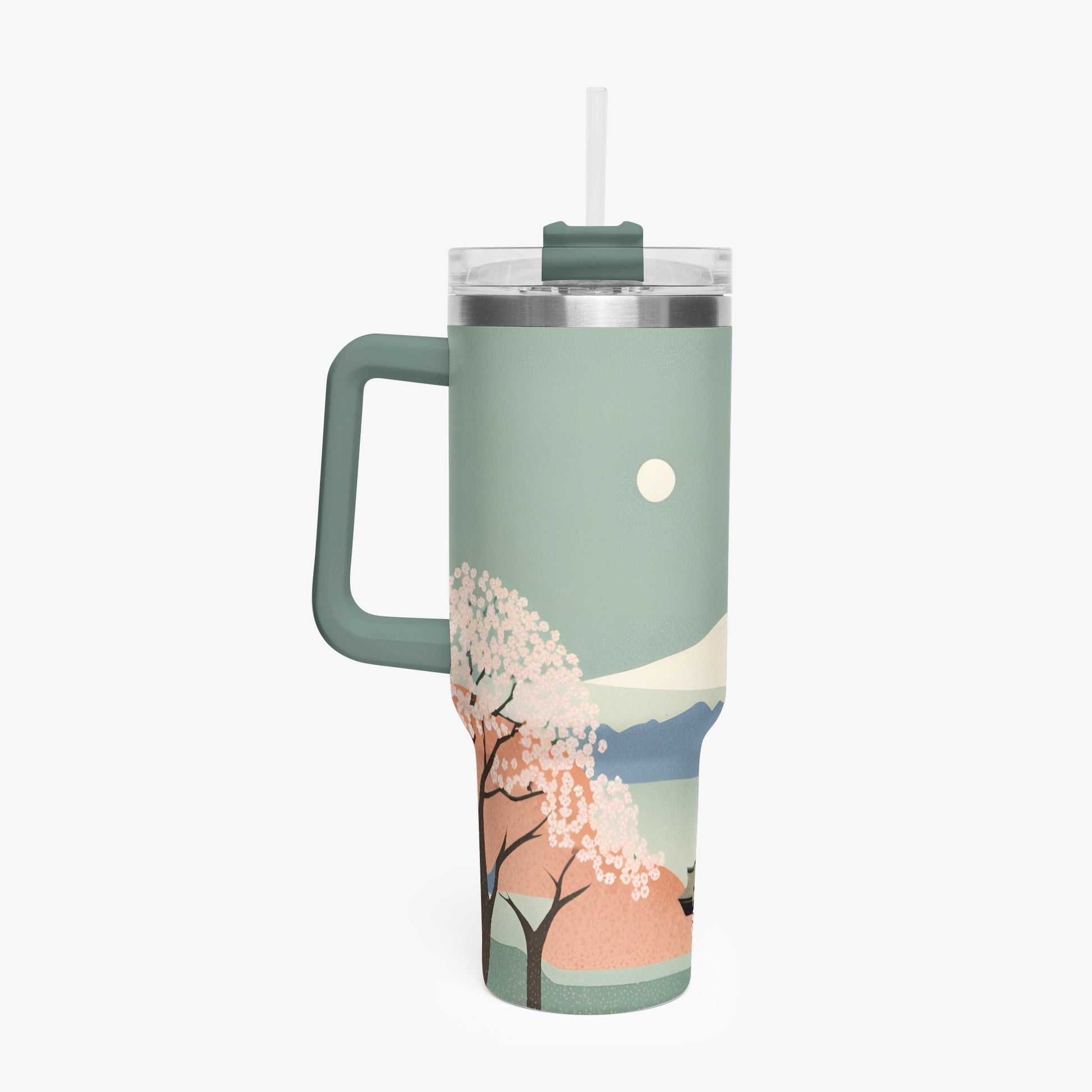 Spring Moon Tumbler Cup grey green Handle