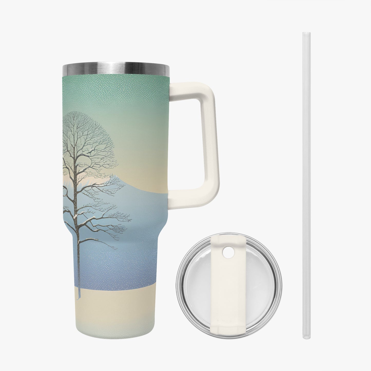 Winter's Solitude Tumbler Cup white Handle