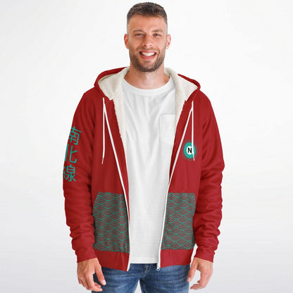 Marunouchi Line Ultra-Soft Microfleece Red and Green Zip Hoodie