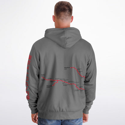 Marunouchi Line Ultra-Soft Microfleece Red and Grey Zip Hoodie