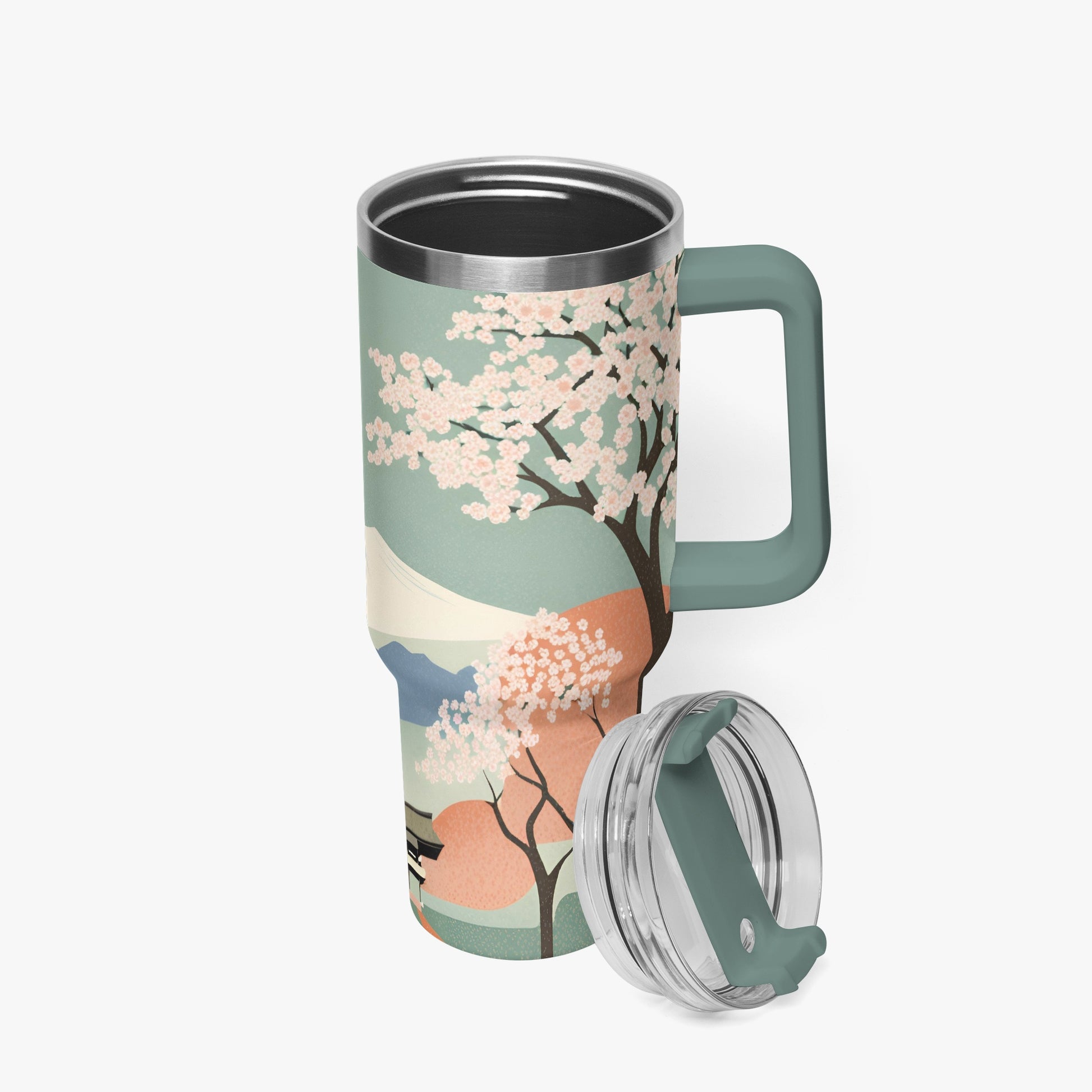 Spring Moon Tumbler Cup grey green Handle