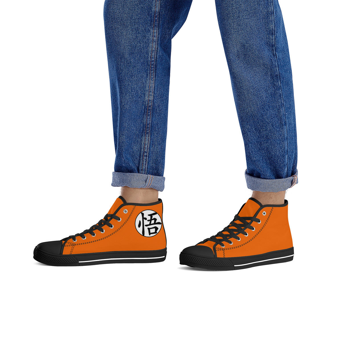 Orange Dragon Ball High-Top Canvas Shoes male model view