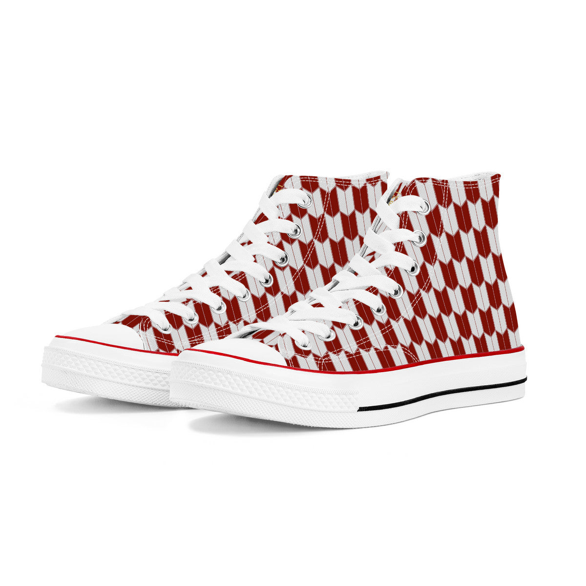 Red and white checkered high-top sneakers on a white background