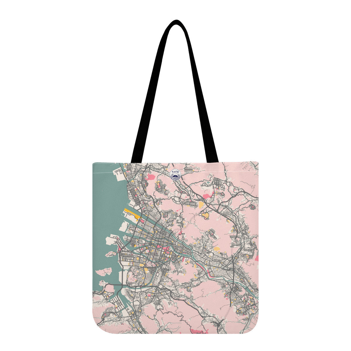 Tote bag with a city map design on a white background