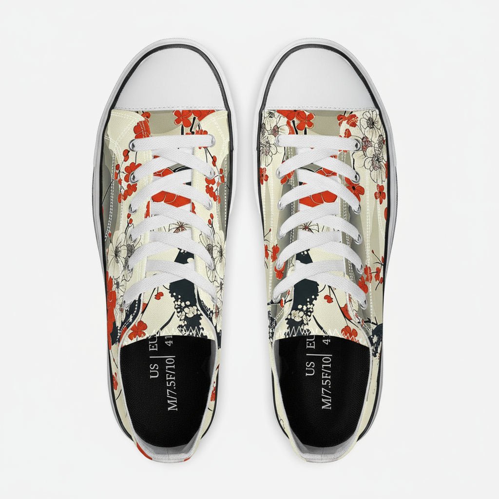 Japanese Red and Black Floral Sneakers - 