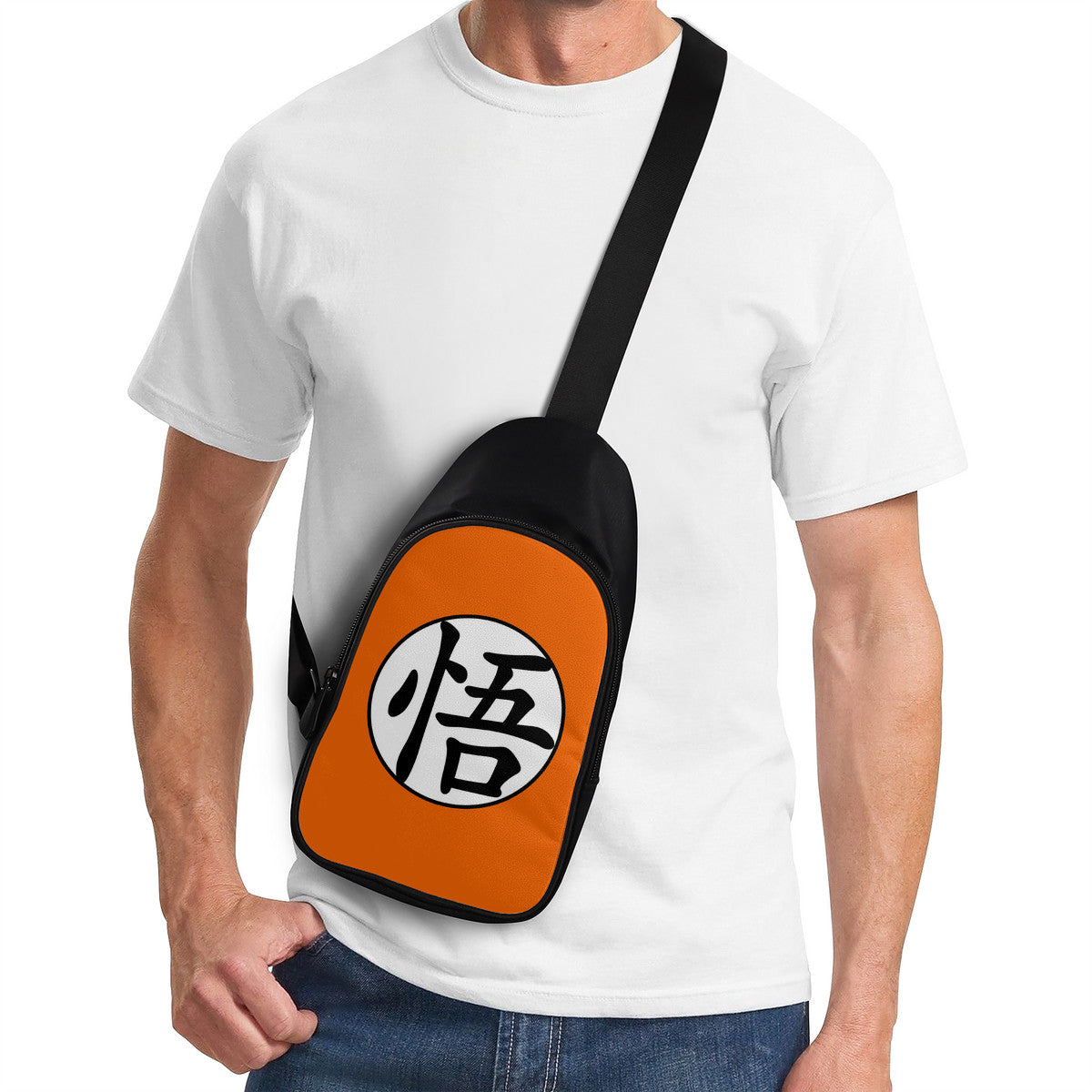 The Dragon Ball Chest Bag - Orange worn by male model view