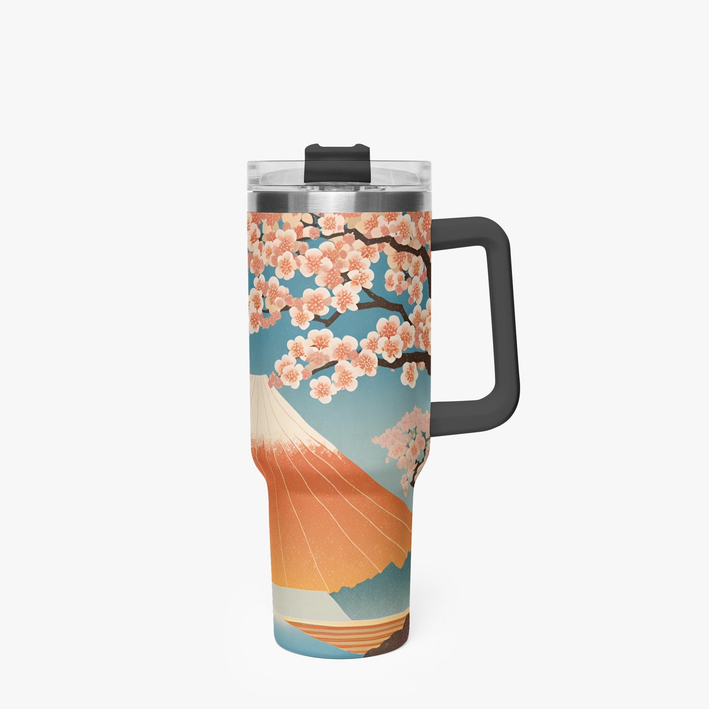 Cherry Blossom Majesty Tumbler Cup Black Handle