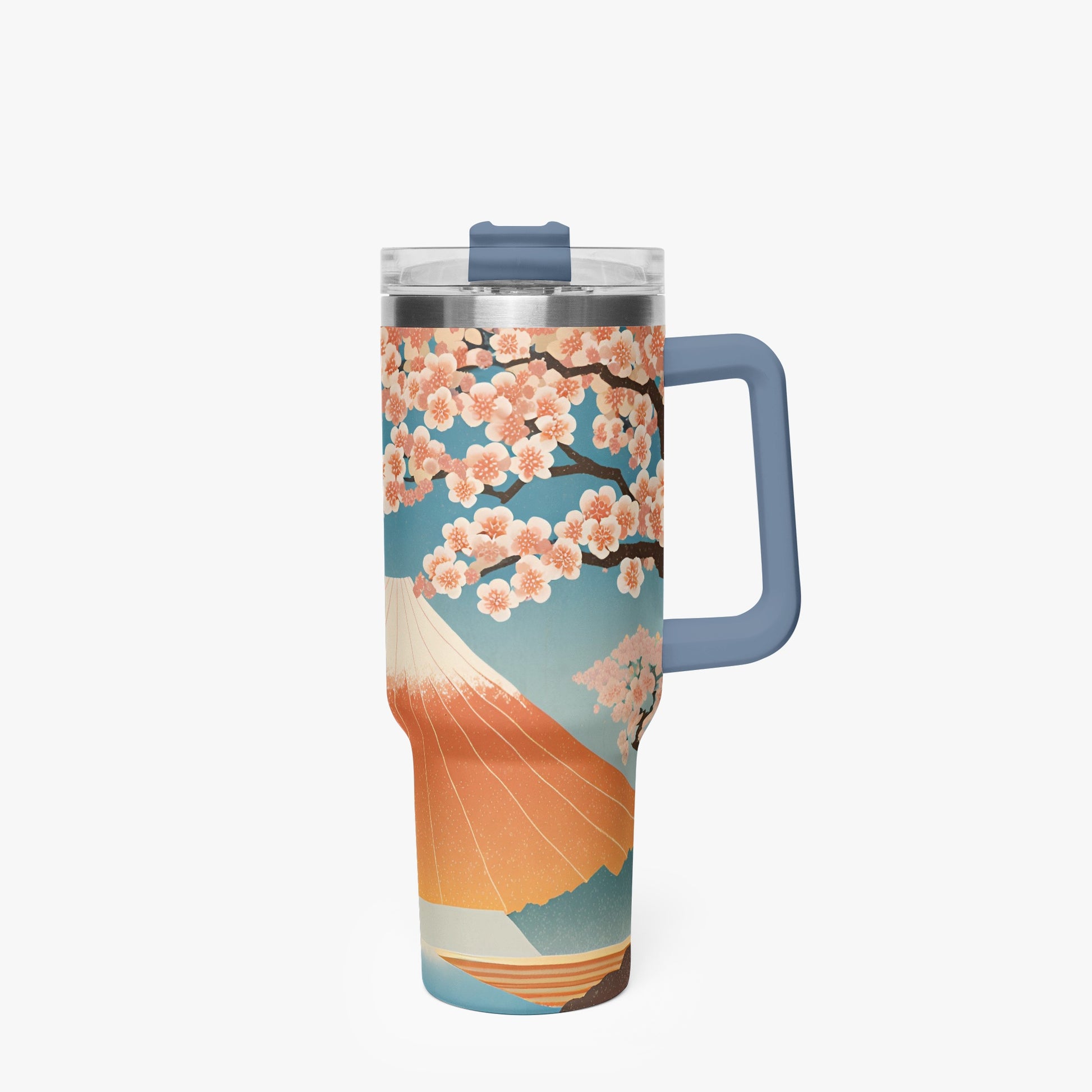 Cherry Blossom Majesty Tumbler Cup Blue Handle