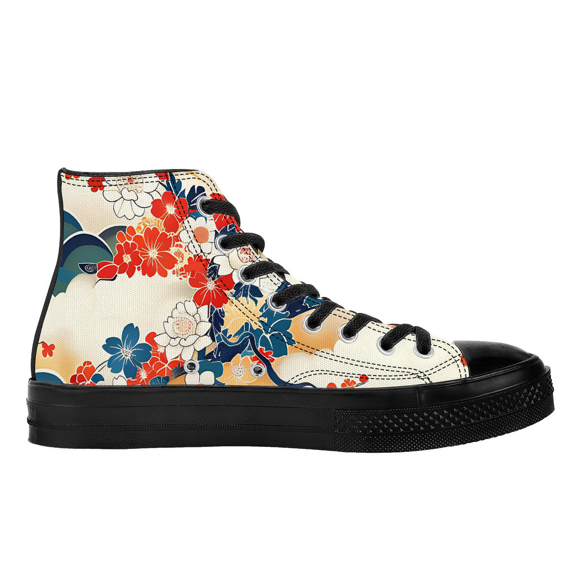 High-top sneaker with floral pattern on a white background