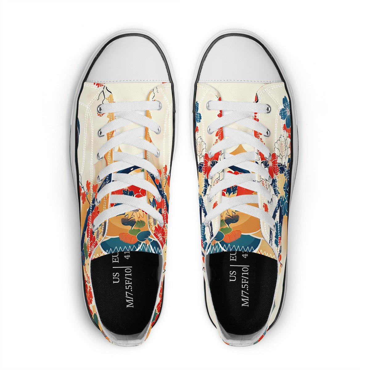 TOYAMAde. y10a4 手描きアート スニーカー 晴れと向日葵 Floral & Wave Japanese Low Tops - Seigaiha Art Sneakers | KAITO