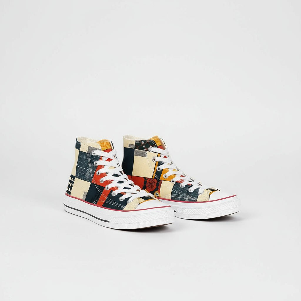 Kokon Patchwork High Tops - Japanese Boro & Sashiko Art Sneakers
