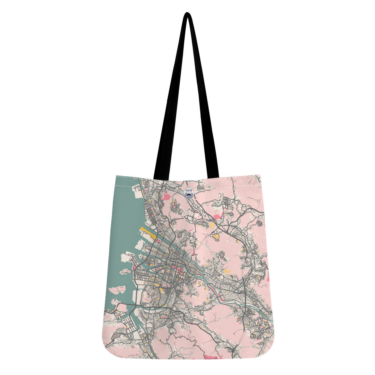 Tote bag with a city map design on a white background