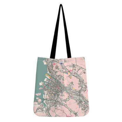 Tote bag with a city map design on a white background