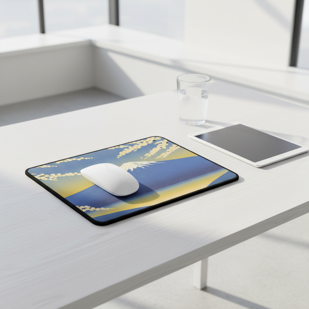 Mouse pad with a scenic design on a desk