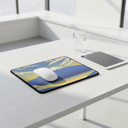 Mouse pad with a scenic design on a desk