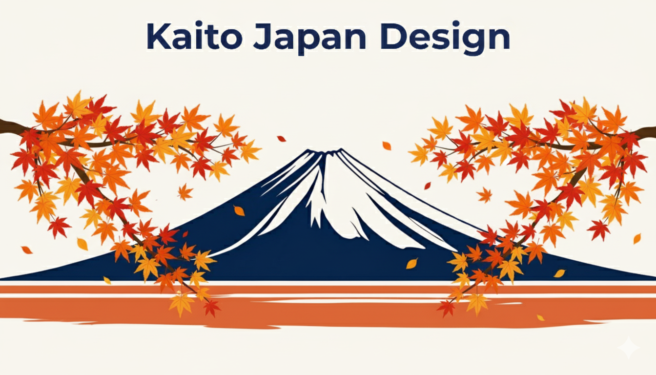 Logo with Mount Fuji and autumn leaves, featuring 'Kaito Japan Design' text.