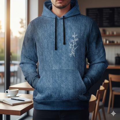 KAITO "Shinme" Indigo Denim-Style Hoodie | Japanese Heritage Print