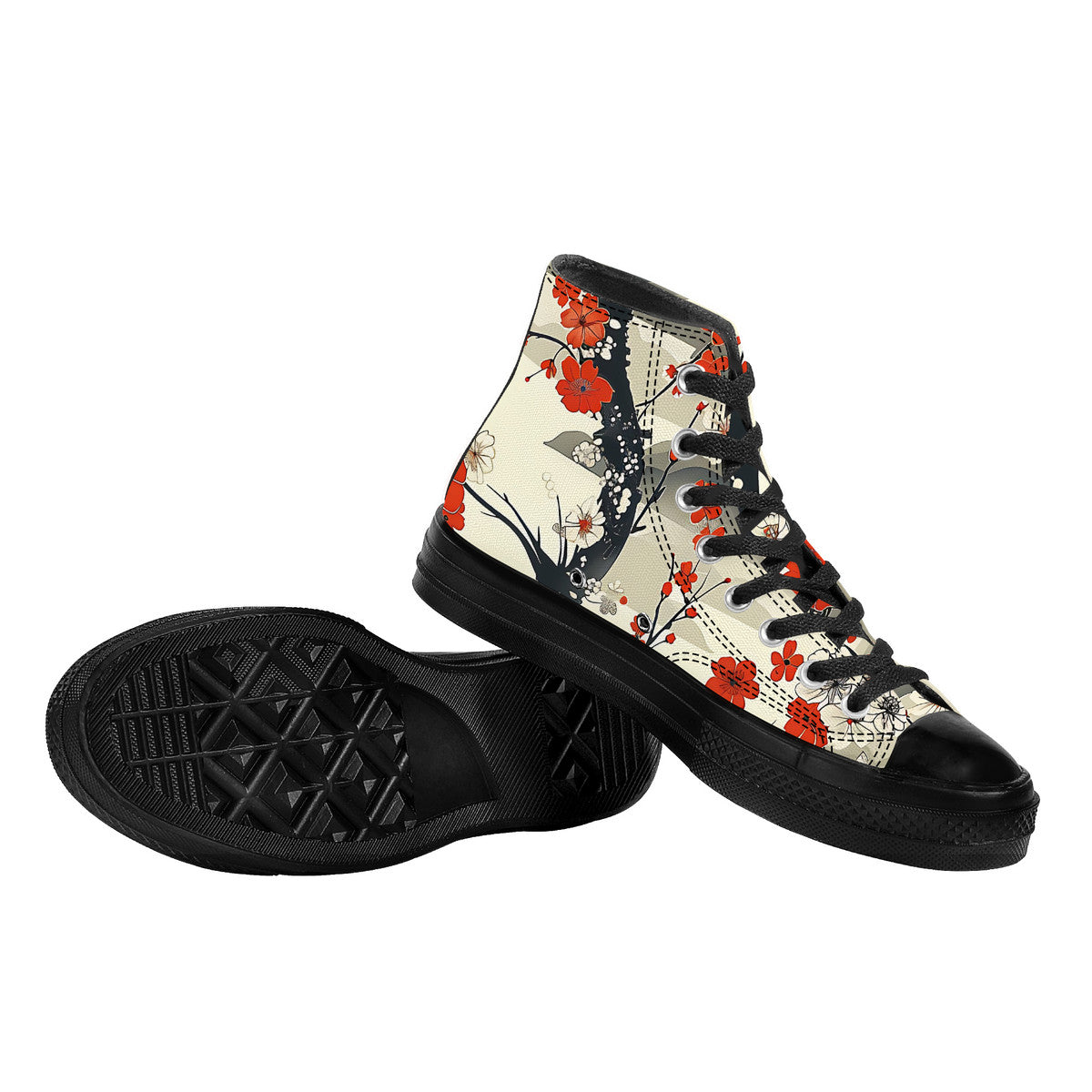 High-top sneakers with floral design on a white background
