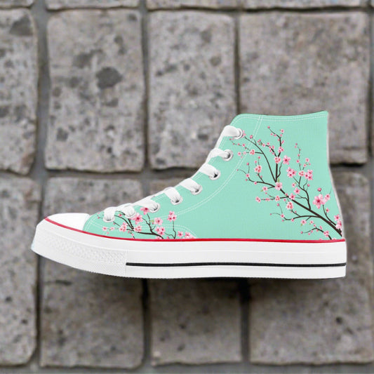 Light Jade Sakura  High Top Canvas Shoes