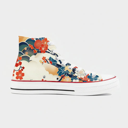 Japanese Kimono Pattern High - Top Sneakers - 