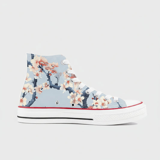 Light Blue Sakura Flower High Top Canvas Sneakers - 