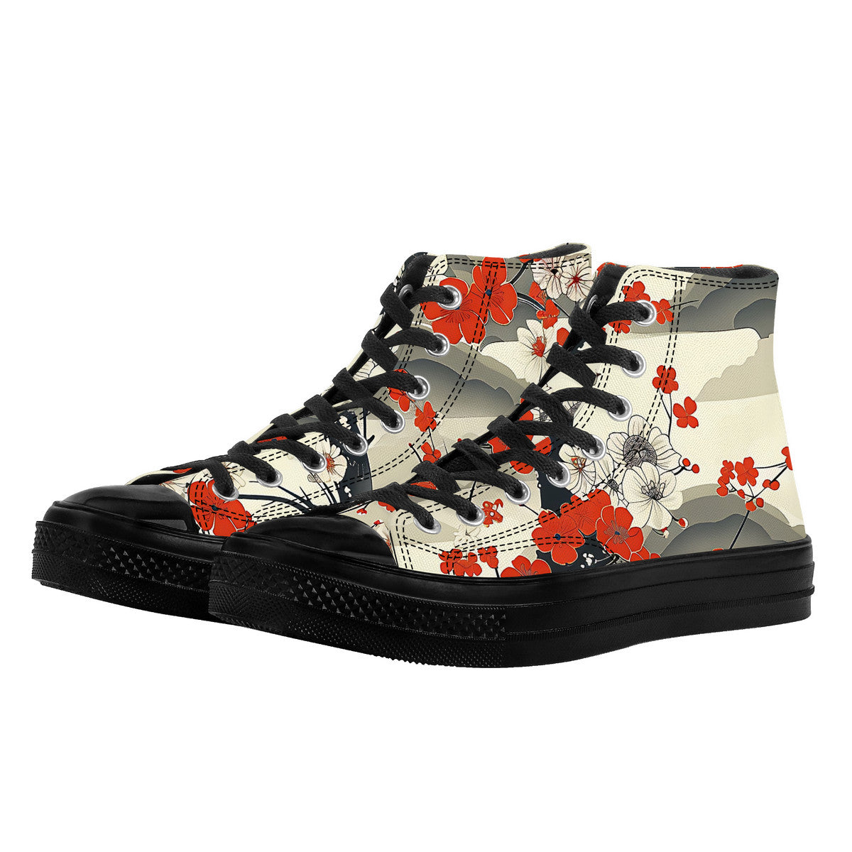 High-top sneaker with floral pattern on a white background