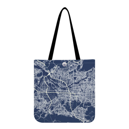 Tote bag with a city map design on a white background