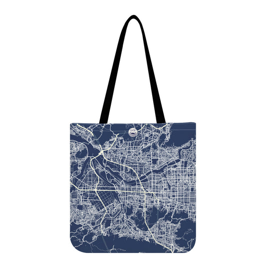 Tote bag with a city map design on a white background