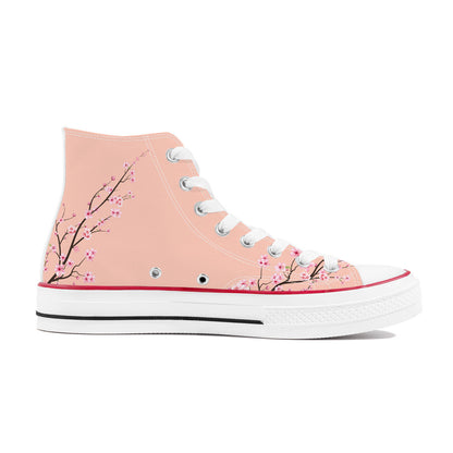 Soft Peach Sakura  High Top Canvas Shoes