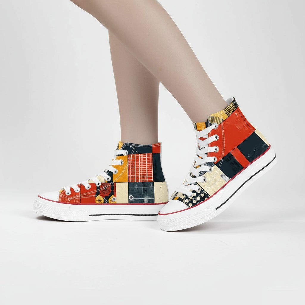 Kokon Patchwork High Tops - Japanese Boro & Sashiko Art Sneakers