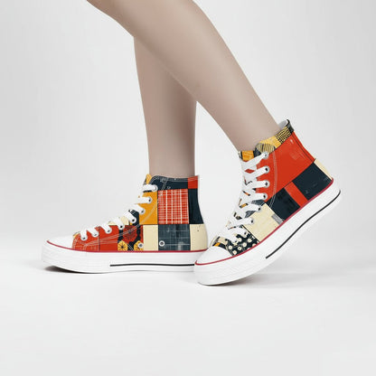 Kokon Patchwork Abstract High - Top Canvas Shoes - 